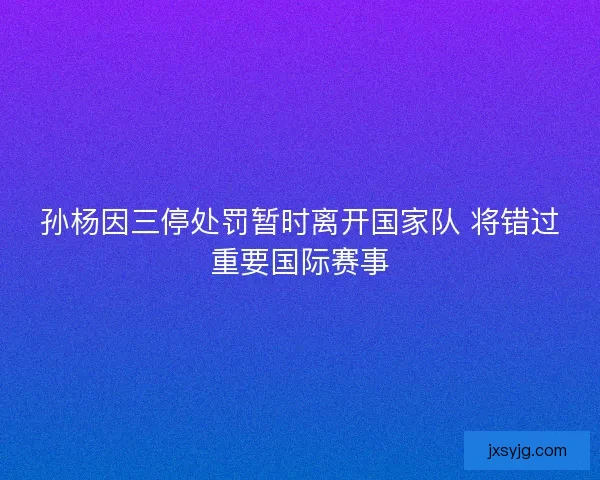 孙杨因三停处罚暂时离开国家队 将错过重要国际赛事